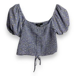 Forever 21 cropped smocked liberty floral periwinkle blue yellow flowers